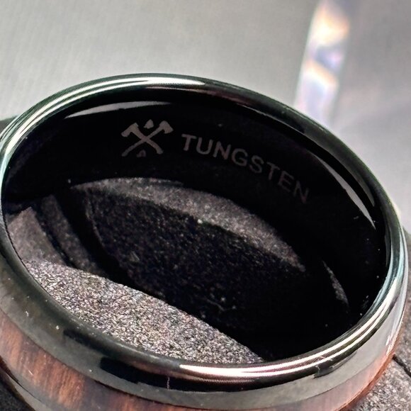 Black Tungsten Koa Ring for Men - Picture 3 of 7